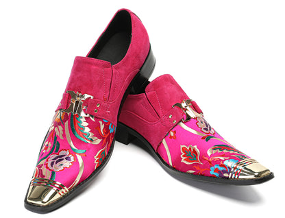 Mens Top-Grain Leather Floral Embroidery Casual Western Loafers