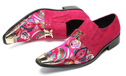 Mens Top-Grain Leather Floral Embroidery Casual Western Loafers