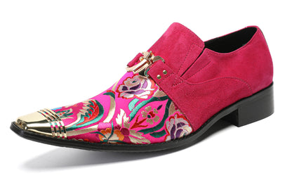 Mens Top-Grain Leather Floral Embroidery Casual Western Loafers