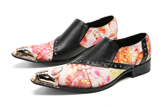 Mens Fashion Casual Metal-Tip Toe Rivets Slip On Western Loafers