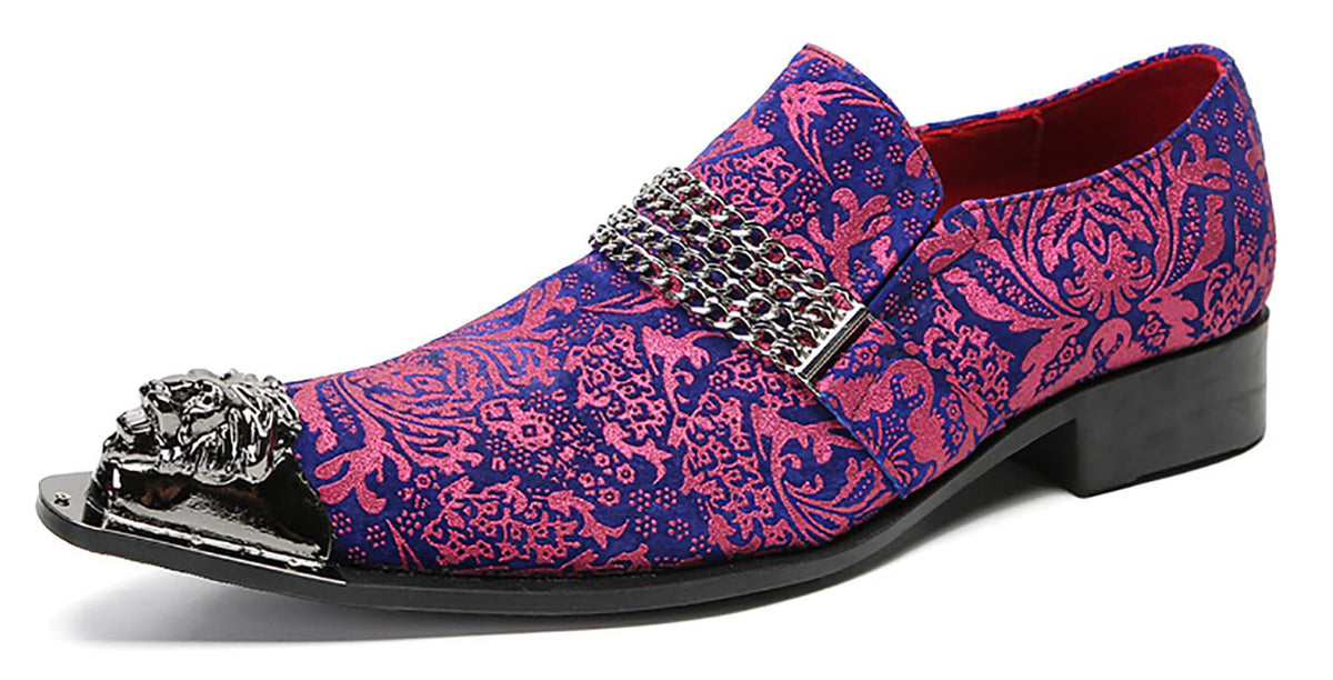 Mens Genunie Leather Slip On Metal Tip Toe Chain Western Loafers