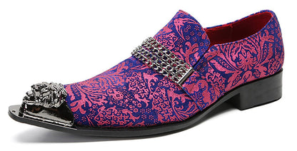 Mens Genunie Leather Slip On Metal Tip Toe Chain Western Loafers