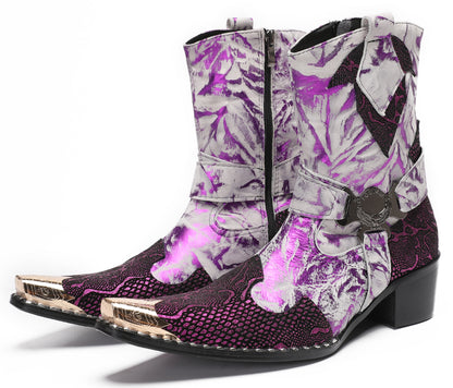 Mens Top-Grain Leather High Top Western Cowboy Boots