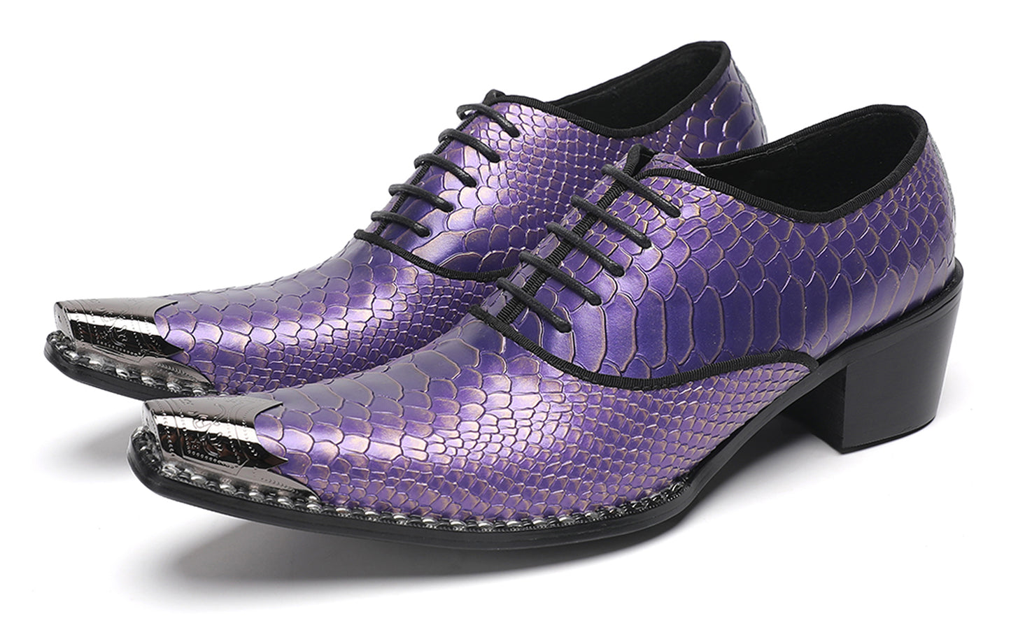 Mens Purple Dress Casual Shoes Metal Pointed To Western Oxfords