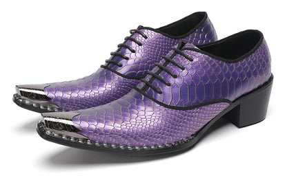 Mens Purple Dress Casual Shoes Metal Pointed To Western Oxfords