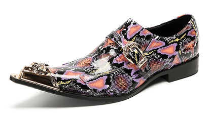 Mens Disco Party Dress Metal Pointed Toe Buckle Western Loafers