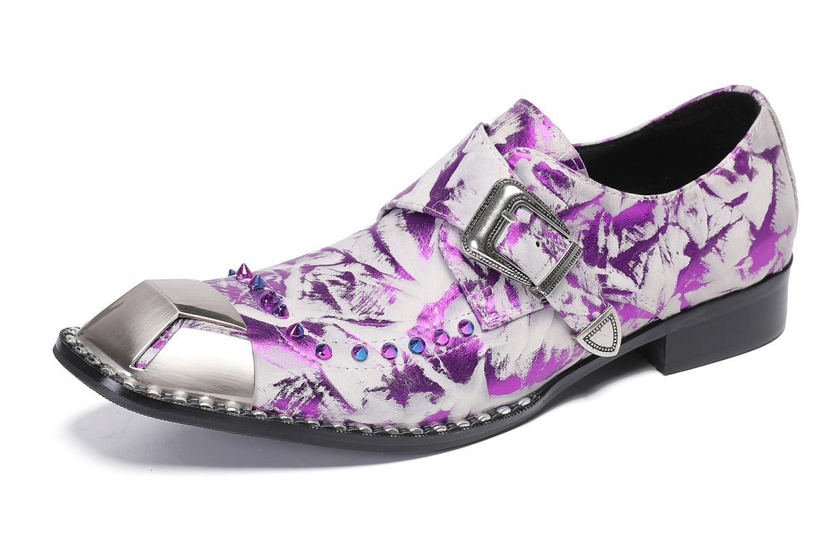 Mens Party Metal Sqaure Toe Monk Strap Colorful Beads Western Loafers