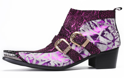 Mens Genuine Leather Double Buckle Rock Singer Ankle Western Boots
