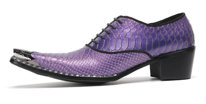 Mens Purple Dress Casual Shoes Metal Pointed To Western Oxfords