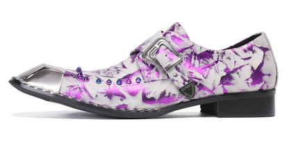 Mens Party Metal Sqaure Toe Monk Strap Colorful Beads Western Loafers