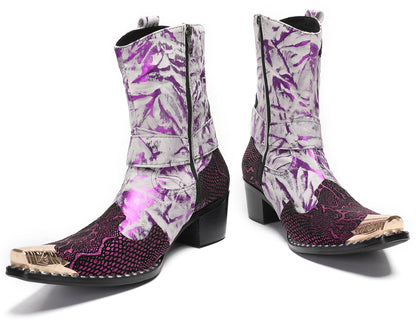 Mens Top-Grain Leather High Top Western Cowboy Boots