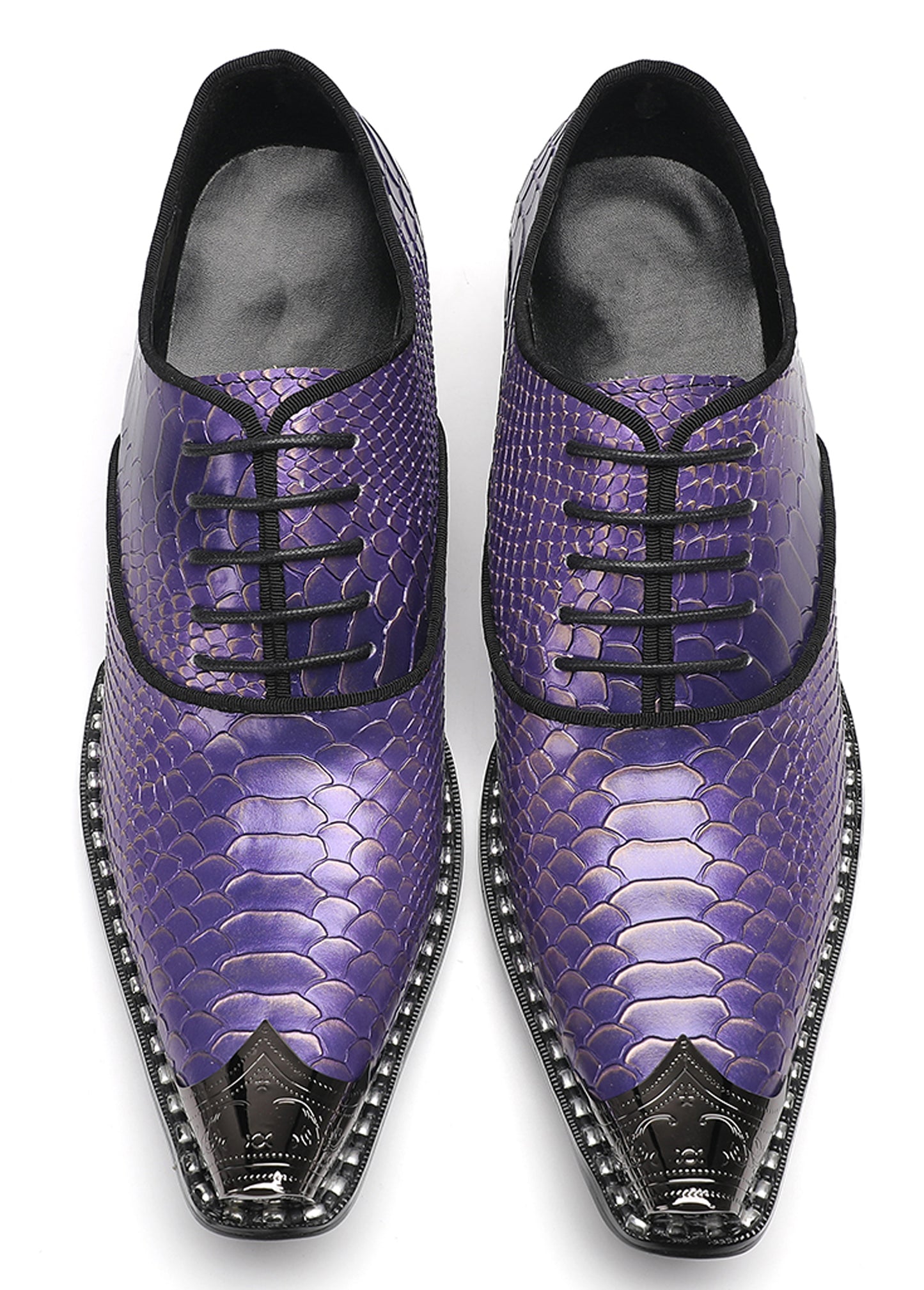 Mens Purple Dress Casual Shoes Metal Pointed To Western Oxfords