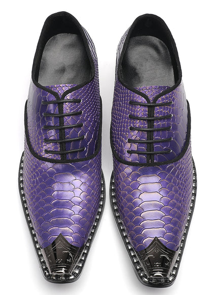 Mens Purple Dress Casual Shoes Metal Pointed To Western Oxfords