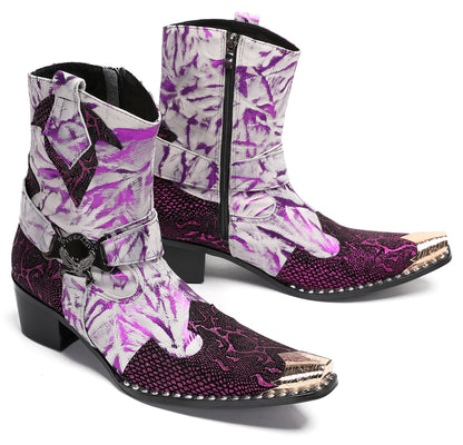 Mens Top-Grain Leather High Top Western Cowboy Boots