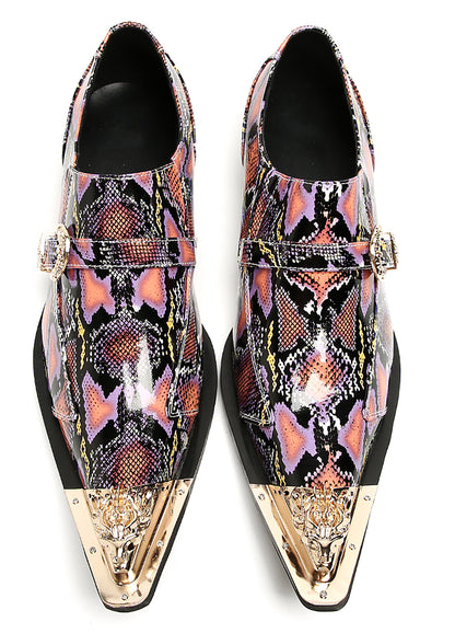 Mens Disco Party Dress Metal Pointed Toe Buckle Western Loafers