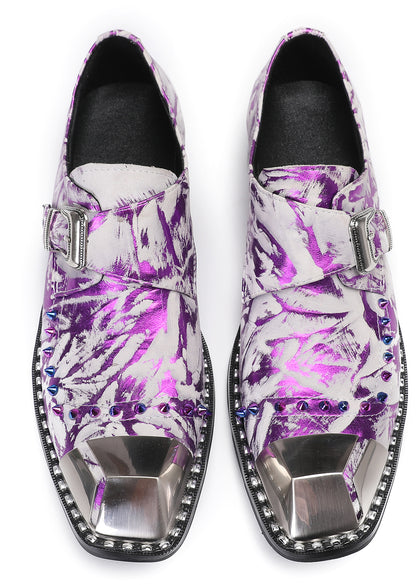 Mens Party Metal Sqaure Toe Monk Strap Colorful Beads Western Loafers