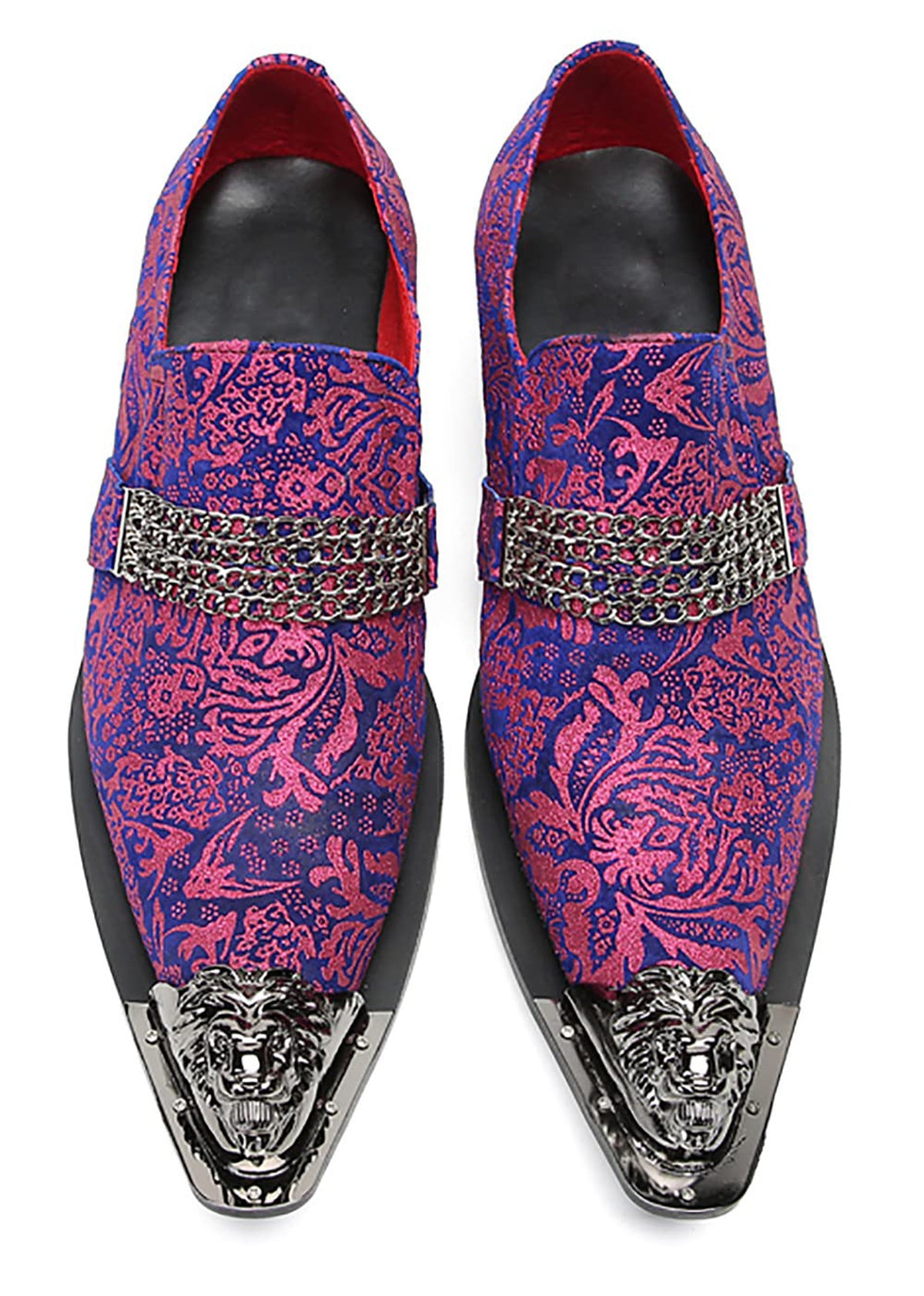 Mens Genunie Leather Slip On Metal Tip Toe Chain Western Loafers