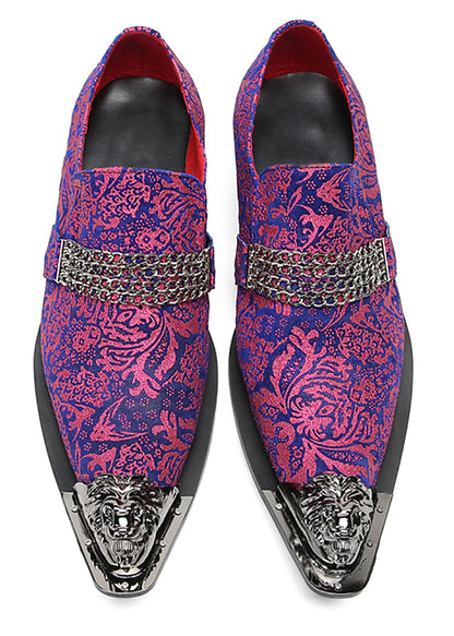 Mens Genunie Leather Slip On Metal Tip Toe Chain Western Loafers