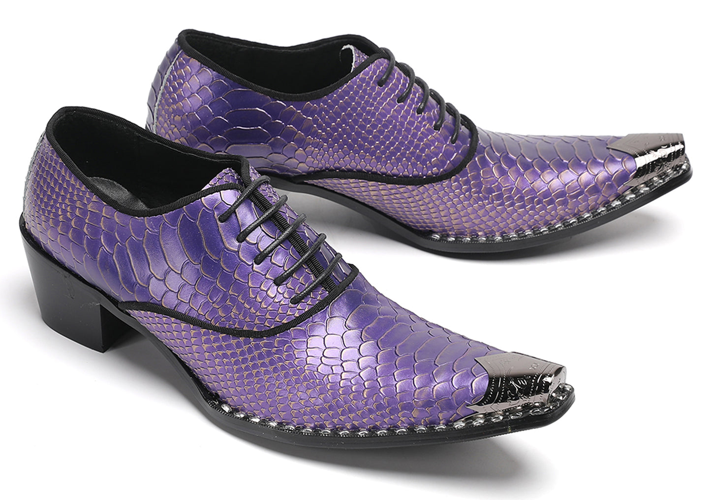 Mens Purple Dress Casual Shoes Metal Pointed To Western Oxfords