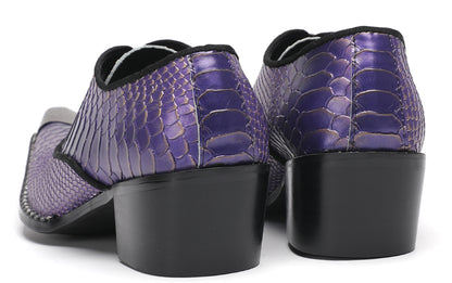 Mens Purple Dress Casual Shoes Metal Pointed To Western Oxfords