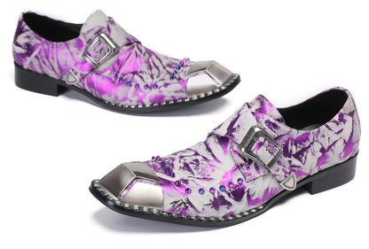 Mens Party Metal Sqaure Toe Monk Strap Colorful Beads Western Loafers