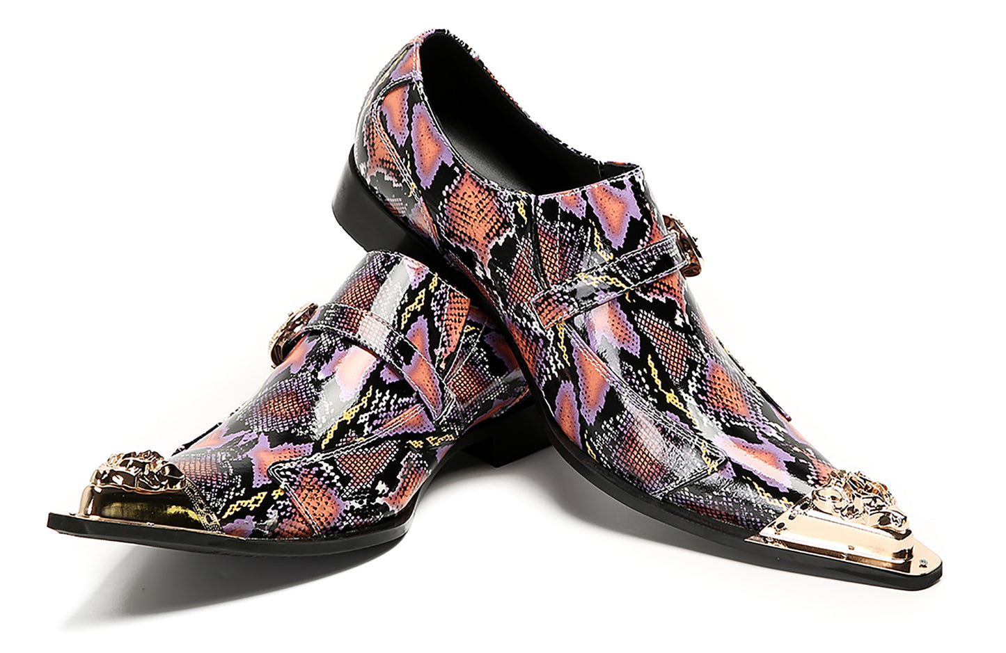 Mens Disco Party Dress Metal Pointed Toe Buckle Western Loafers