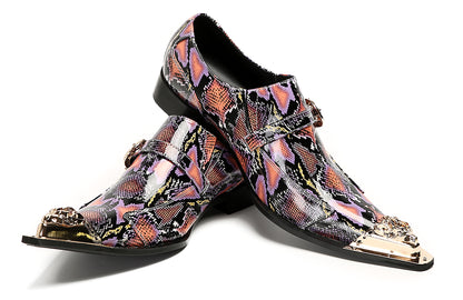 Mens Disco Party Dress Metal Pointed Toe Buckle Western Loafers