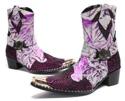 Mens Top-Grain Leather High Top Western Cowboy Boots