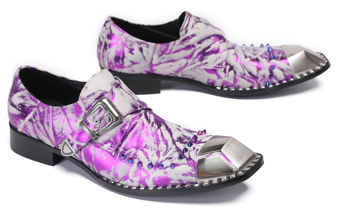 Mens Party Metal Sqaure Toe Monk Strap Colorful Beads Western Loafers