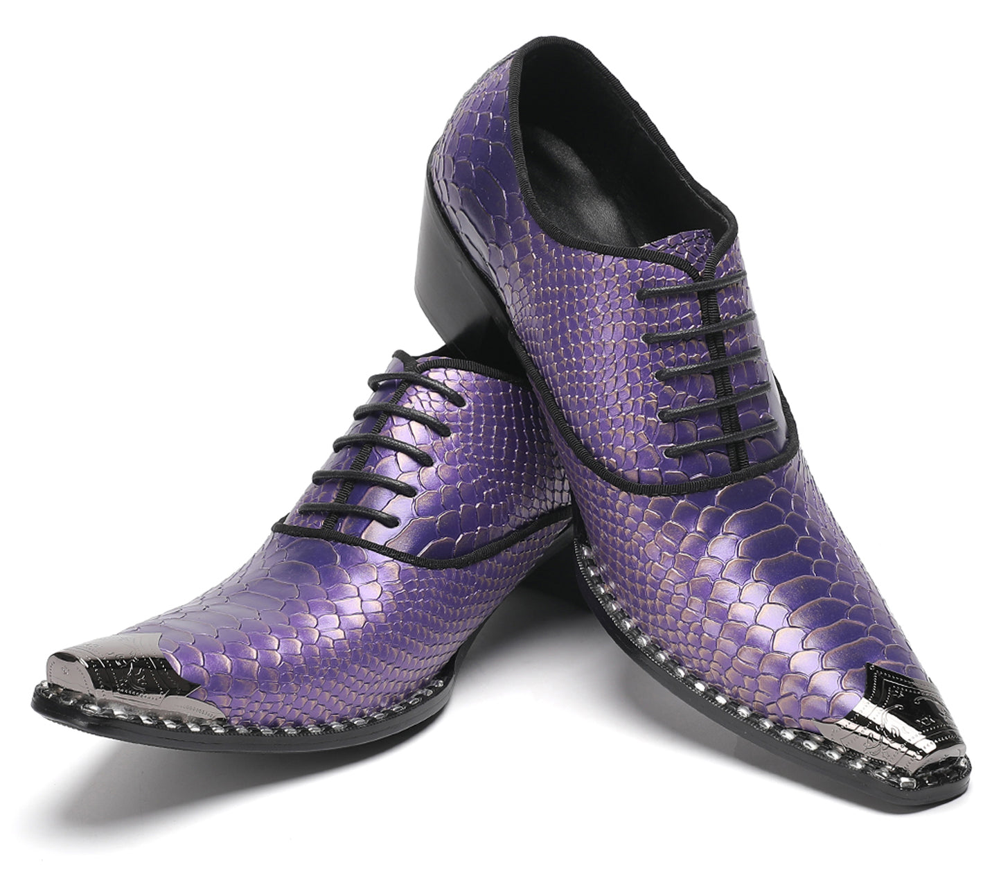 Mens Purple Dress Casual Shoes Metal Pointed To Western Oxfords