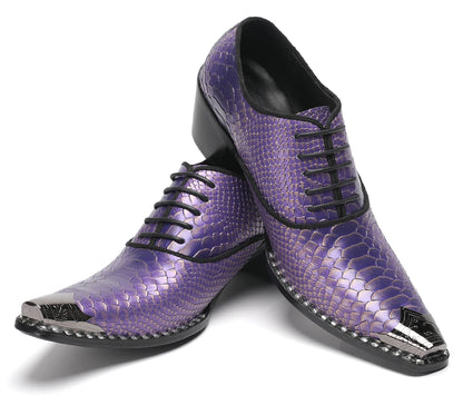 Mens Purple Dress Casual Shoes Metal Pointed To Western Oxfords