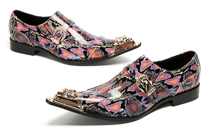 Mens Disco Party Dress Metal Pointed Toe Buckle Western Loafers