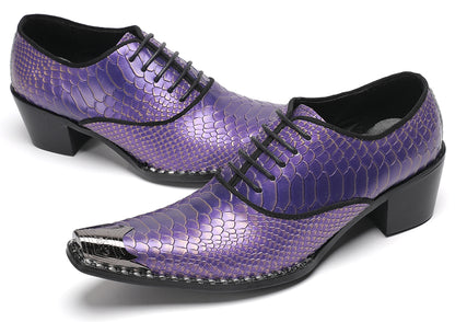Mens Purple Dress Casual Shoes Metal Pointed To Western Oxfords