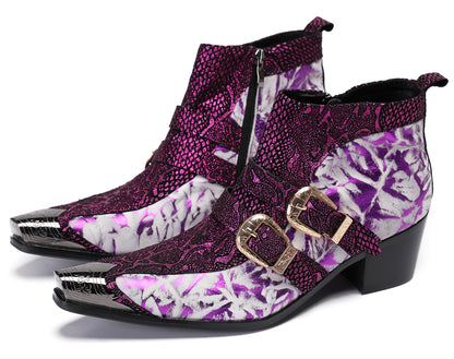 Mens Genuine Leather Double Buckle Rock Singer Ankle Western Boots