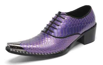 Mens Purple Dress Casual Shoes Metal Pointed To Western Oxfords