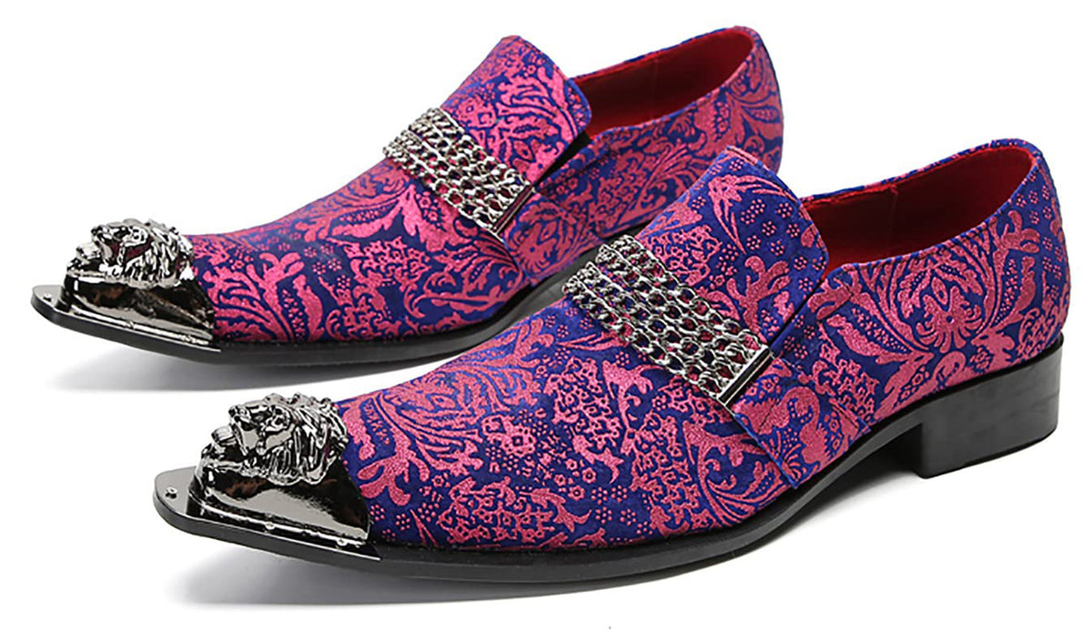 Mens Genunie Leather Slip On Metal Tip Toe Chain Western Loafers