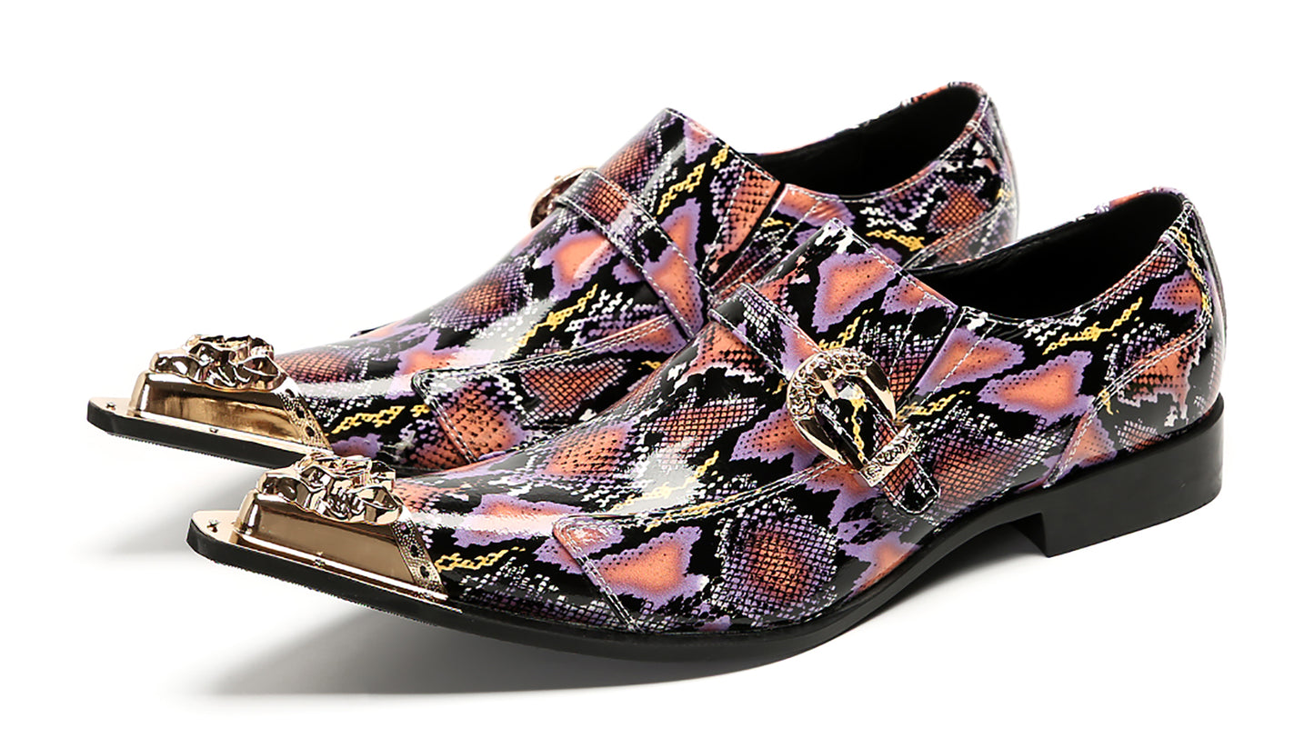Mens Disco Party Dress Metal Pointed Toe Buckle Western Loafers