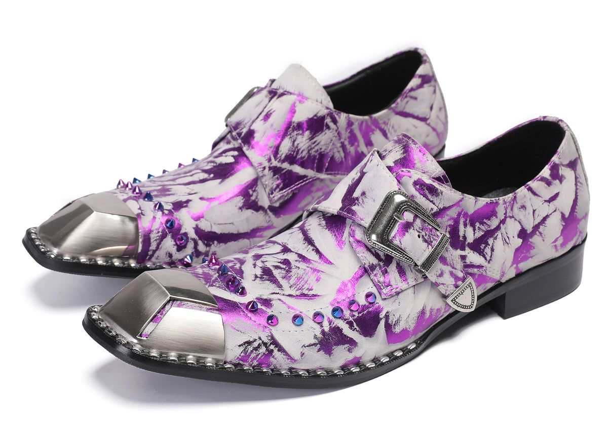 Mens Party Metal Sqaure Toe Monk Strap Colorful Beads Western Loafers