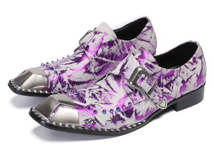 Mens Party Metal Sqaure Toe Monk Strap Colorful Beads Western Loafers
