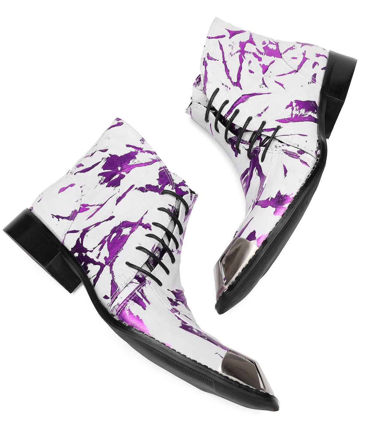 Mens Metal-Square Toe Zip Graffiti Beveled Laces Western Boots