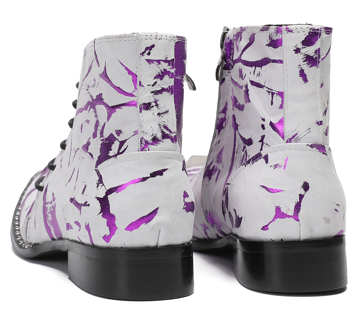 Mens Metal-Square Toe Zip Graffiti Beveled Laces Western Boots