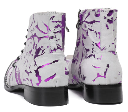Mens Metal-Square Toe Zip Graffiti Beveled Laces Western Boots
