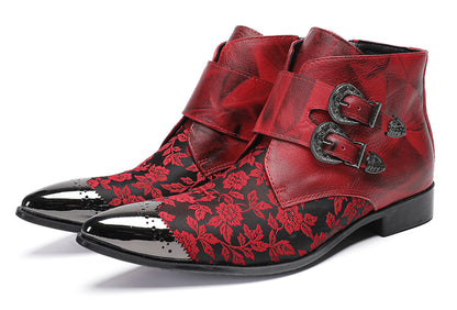 Mens Vintage Floral Leather Dress Cowboy Western Boots