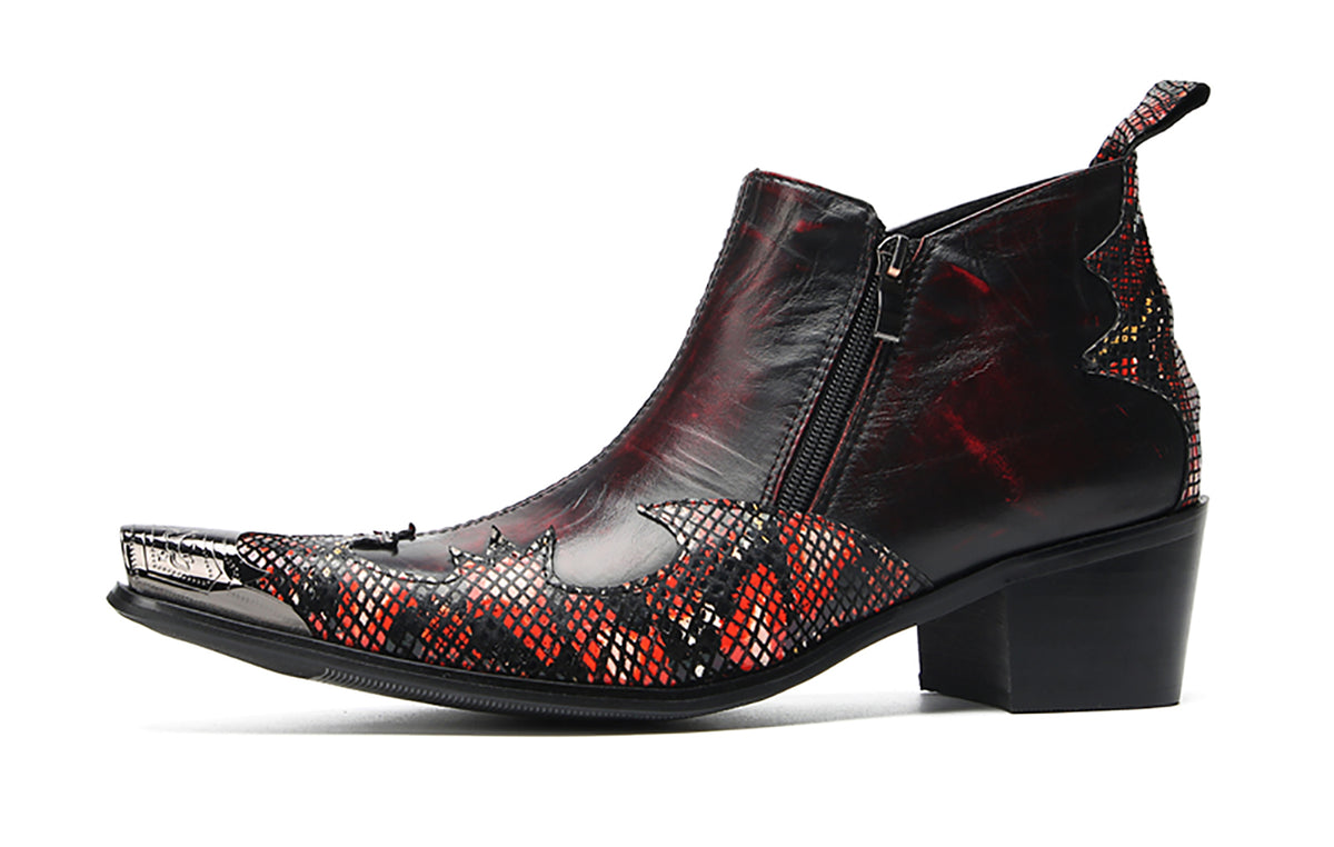 Mens Metal Pointed Toe Zipper Dress Ankle Western Boots