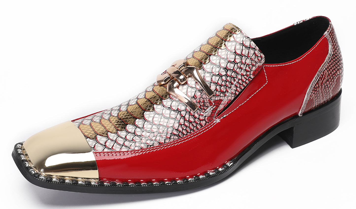 Mens Genuine Leather Sequin Metal Square Toe Western Loafers
