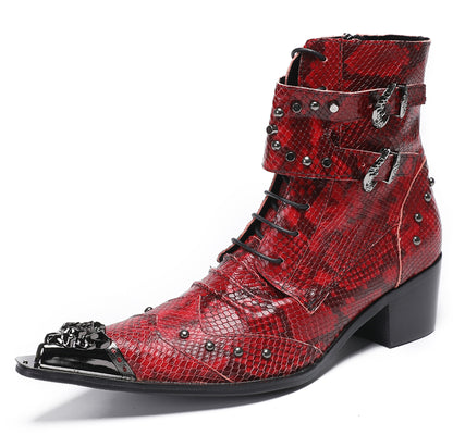 Mens Genuine Leather Metal Pointed Toe Belt Buckles Cowboy Western Boots