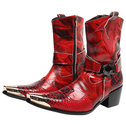 Mens Top-Grain Leather High Top Western Cowboy Boots