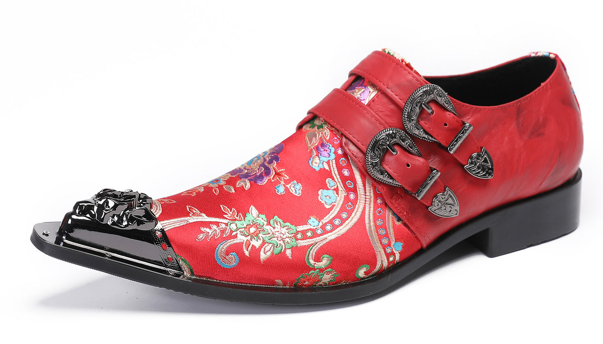 Mens Casual Metal-Tip Toe Slip On Disco Buckle Western Loafers
