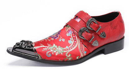 Mens Casual Metal-Tip Toe Slip On Disco Buckle Western Loafers