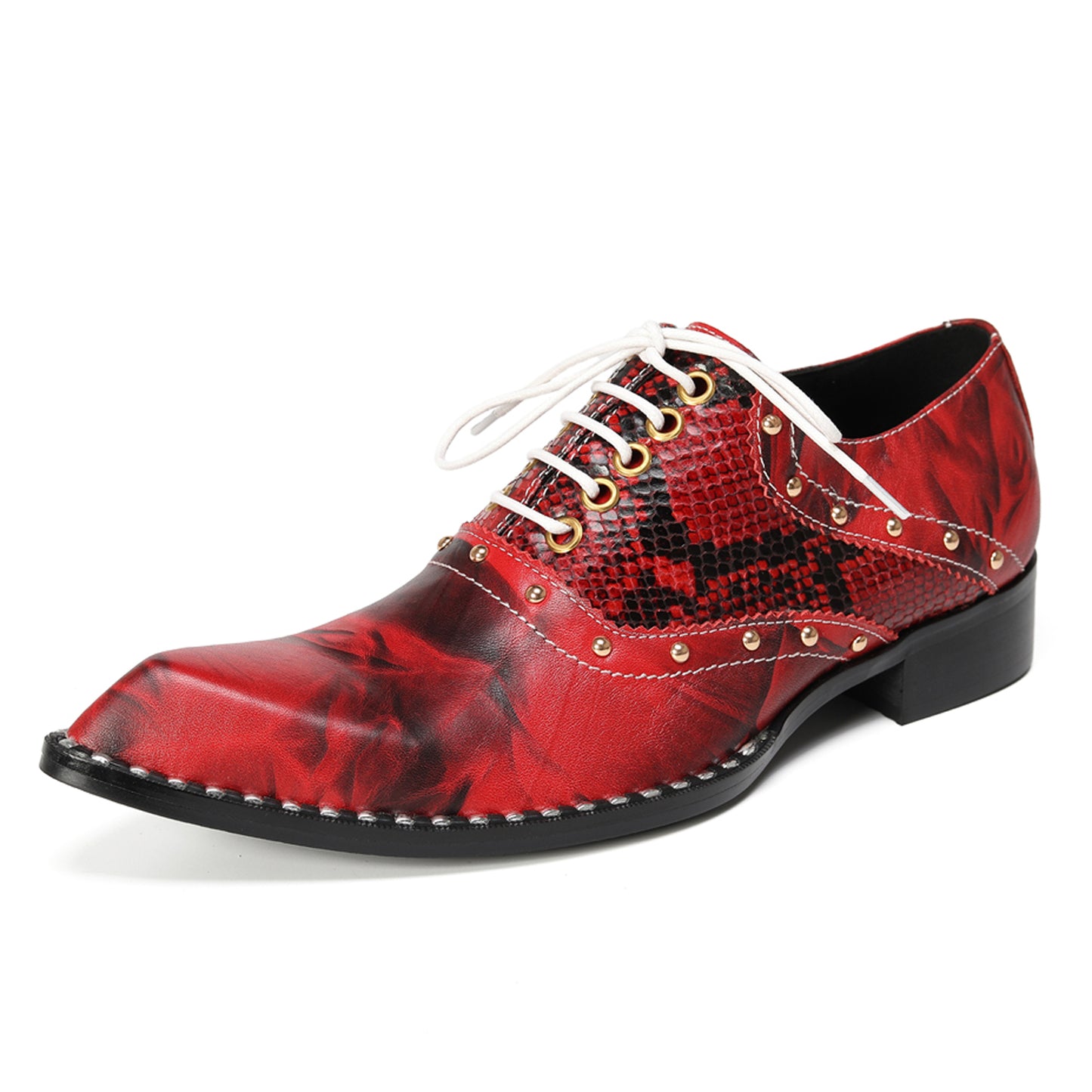 Mens Textured Panel & Studded Detail Oxfords Shoes
